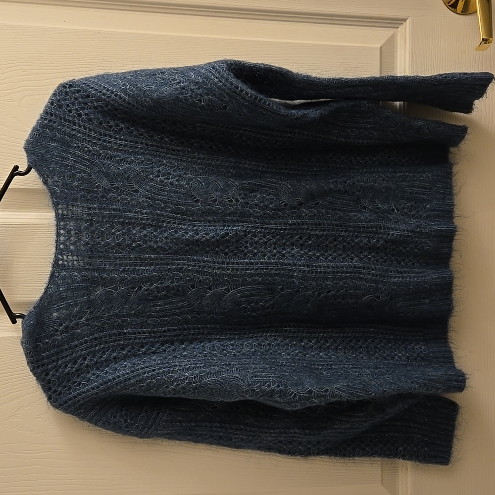 Sezane Susanna Kid Mohair/ Wool Green Fancy Knit Cardigan - Picture 8 of 12